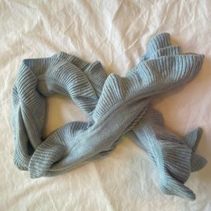 Talbots Women's Light Blue Ruffled Scarf  74 Inches Long Lambswool Nylon